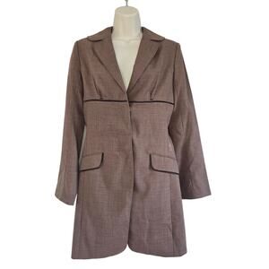 Max Studio Y2K Babydoll Long Blazer Jacket Brown Size M Velvet Trim Wool Retro